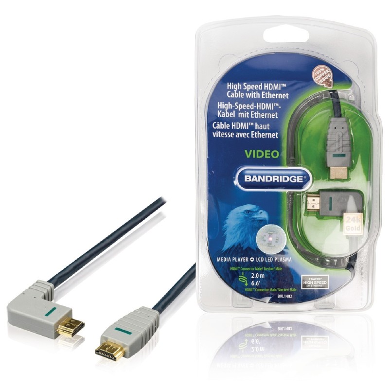 Câble HDMI avec Ethernet haute vitesse avec connecteur HDMI Coudé à gauche 2.00 m
